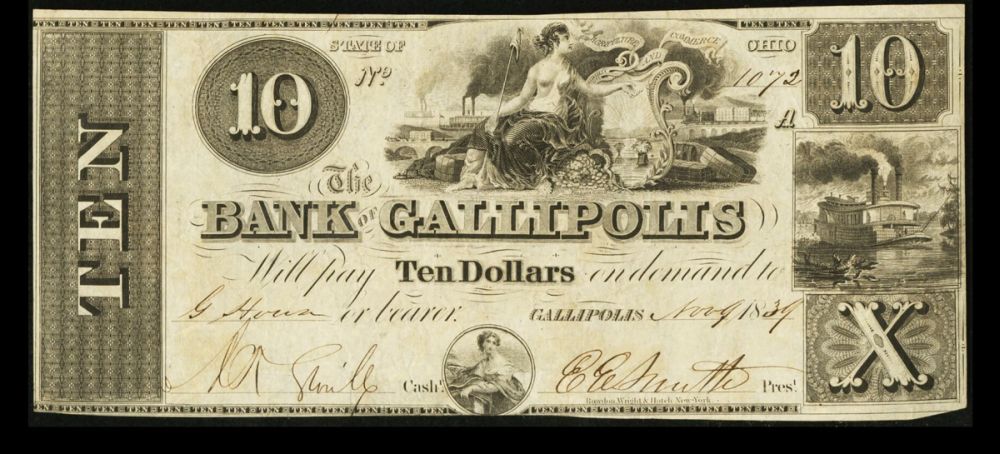 Gallipolis, OH 1839 $10 Bank of Gallipolis, 1072